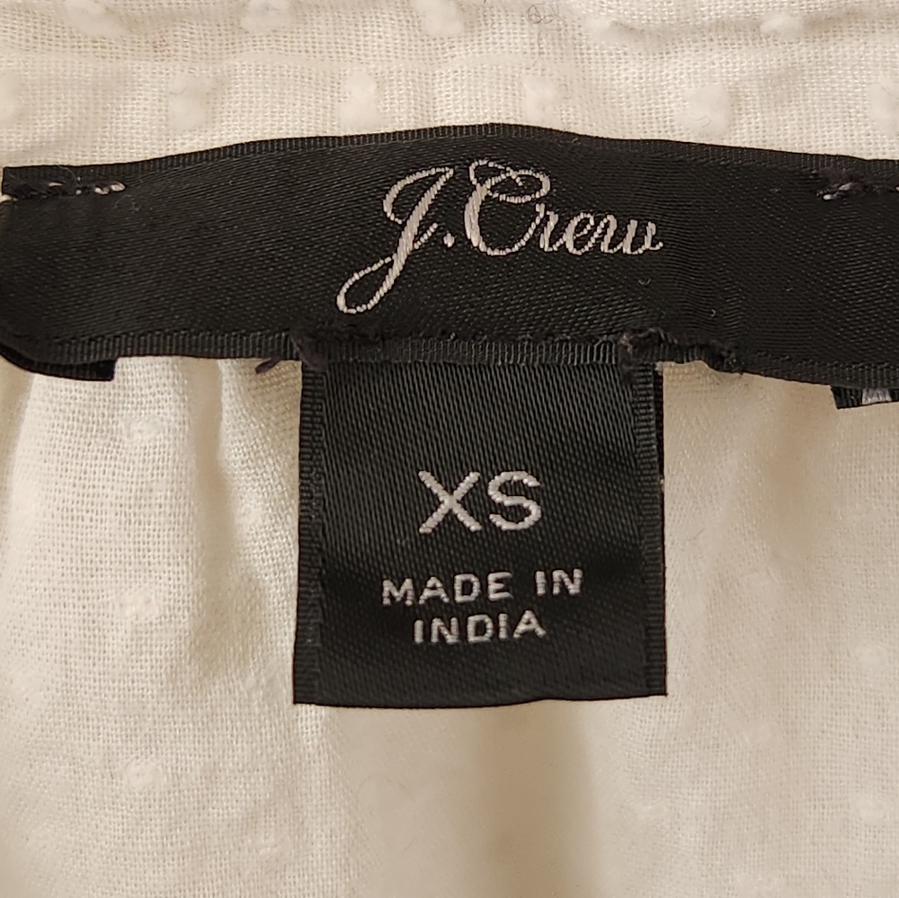 J. Crew Ruffle Trim V-neck Long Sleeve Textured Blouse White Extra Small XS - Picture 2 of 8